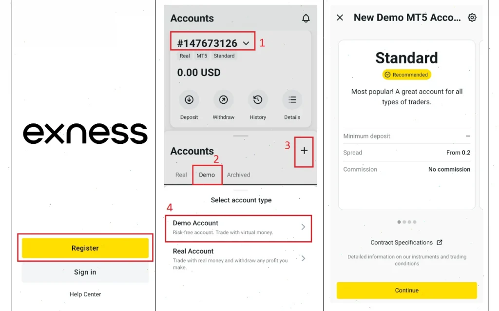 exness mobile create demo