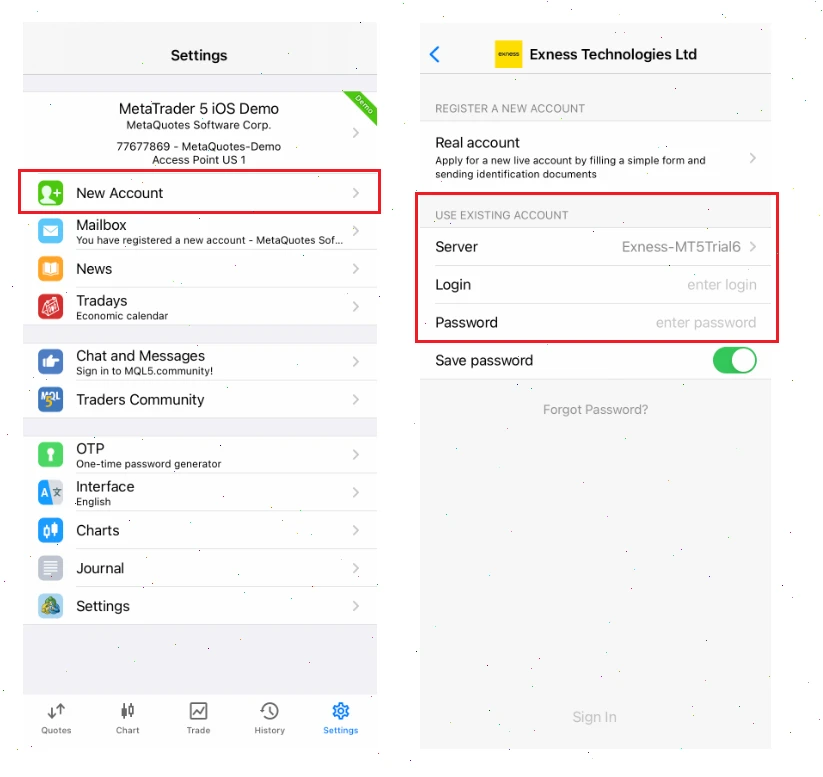 exness mt-5 mobile login