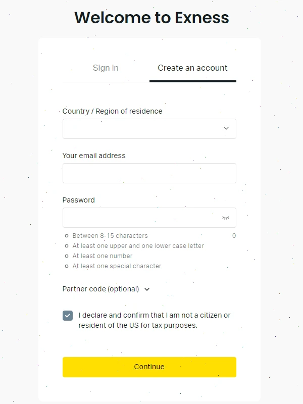 exness register vertical